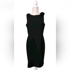 Ellen Tracy Sleeveless Black Sheath Dress Rose Detail Women's Size 10 Cocktail